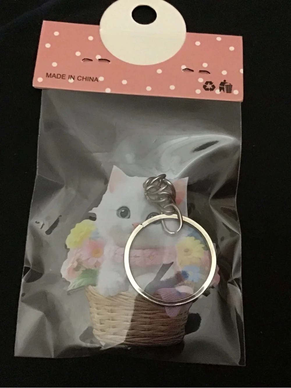 Cute White Kitten Keychain with Pastel Flowers - Pets Cat